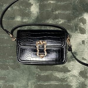 Zara croc embossed black small crossbody bag